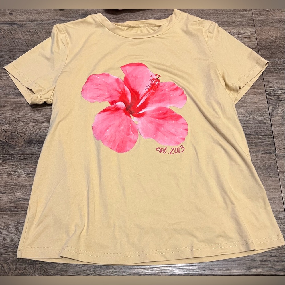 SHEIN Beige Tee with Pink Floral Design